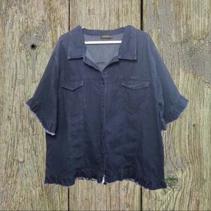 Re.born, Recycled denim, raw hem top.